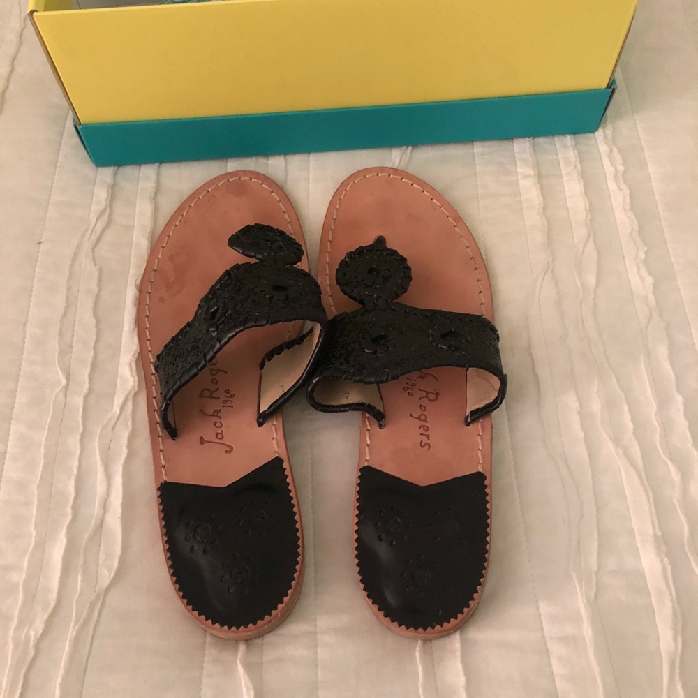 Black glittery Jack Rogers sandals